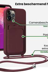 BASEY. BASEY. iPhone 13 Pro Max Hoesje Pashouder met Koord Met Screenprotector - Aubergine