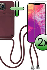 BASEY. BASEY. iPhone 13 Pro Max Hoesje Pashouder met Koord Met 2x Screenprotector - Aubergine