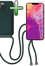 BASEY. BASEY. iPhone 13 Pro Max Hoesje Pashouder met Koord Met Screenprotector - Donkergroen