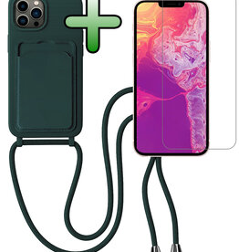BASEY. BASEY. iPhone 13 Pro Max Hoesje Pashouder met Koord Met Screenprotector - Donkergroen