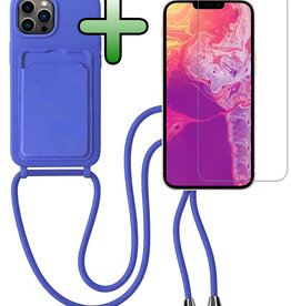 BASEY. BASEY. iPhone 13 Pro Max Hoesje Pashouder met Koord Met Screenprotector - Fel Blauw