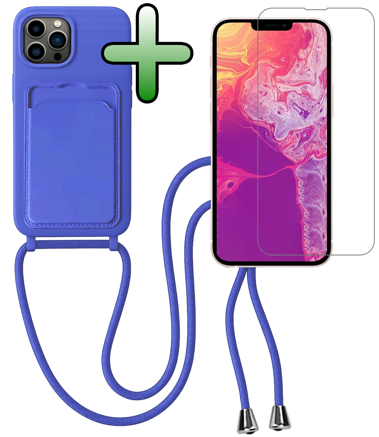 BASEY. BASEY. iPhone 13 Pro Max Hoesje Pashouder met Koord Met Screenprotector - Fel Blauw
