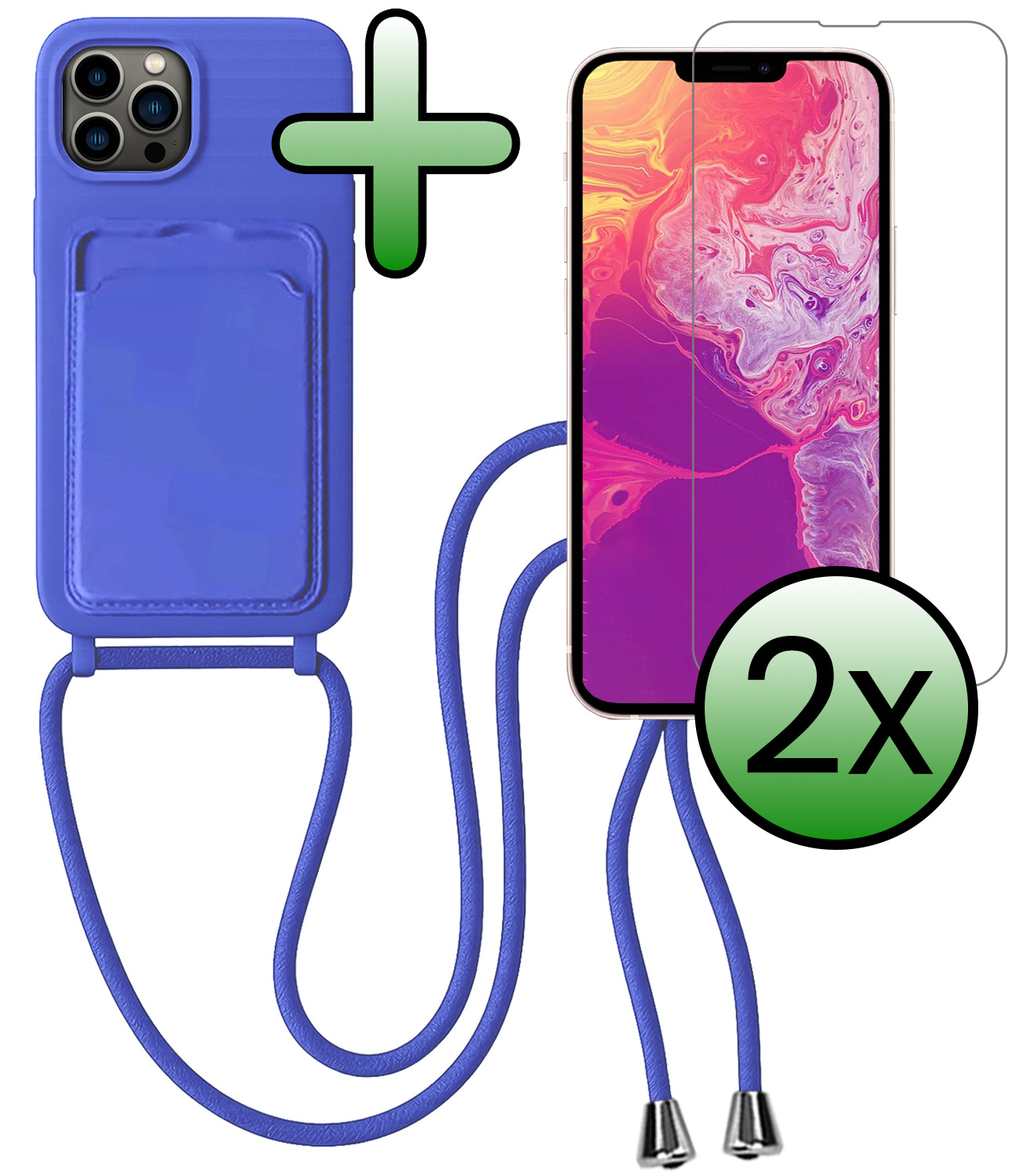 BASEY. BASEY. iPhone 13 Pro Max Hoesje Pashouder met Koord Met 2x Screenprotector - Fel Blauw