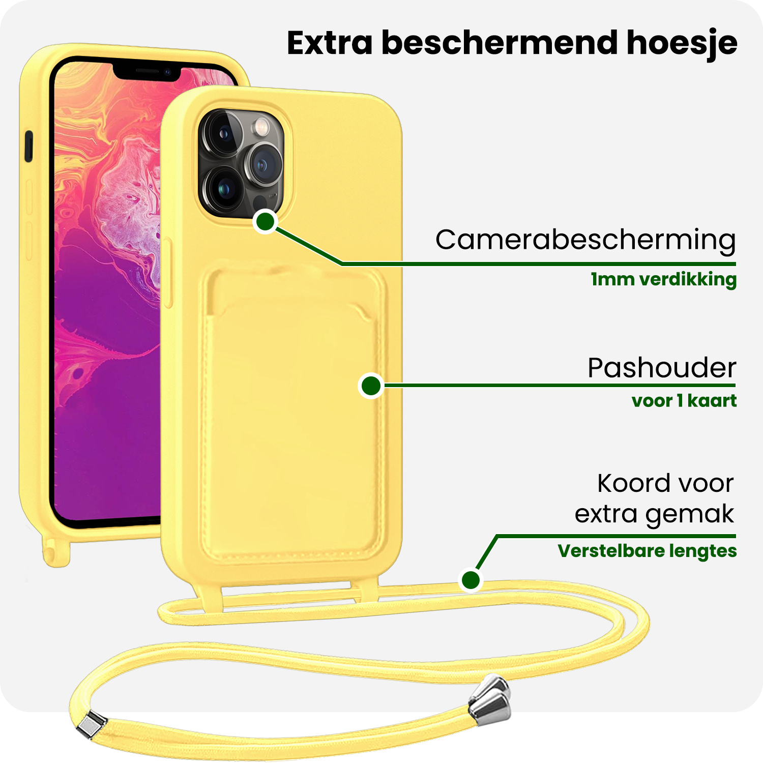 BASEY. BASEY. iPhone 13 Pro Max Hoesje Pashouder met Koord - Geel