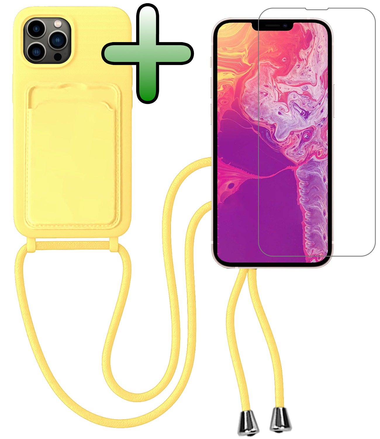BASEY. BASEY. iPhone 13 Pro Max Hoesje Pashouder met Koord Met Screenprotector - Geel