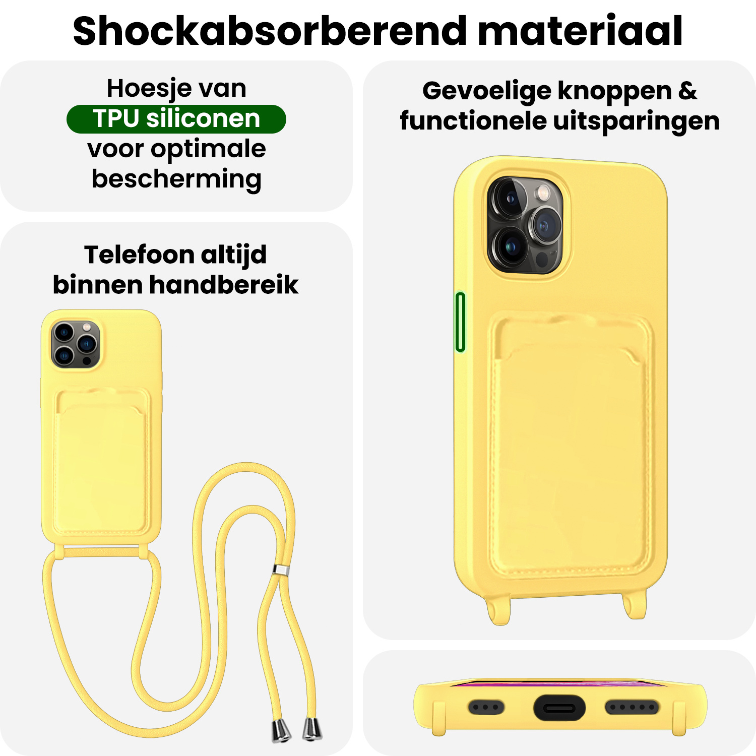 BASEY. BASEY. iPhone 13 Pro Max Hoesje Pashouder met Koord Met Screenprotector - Geel