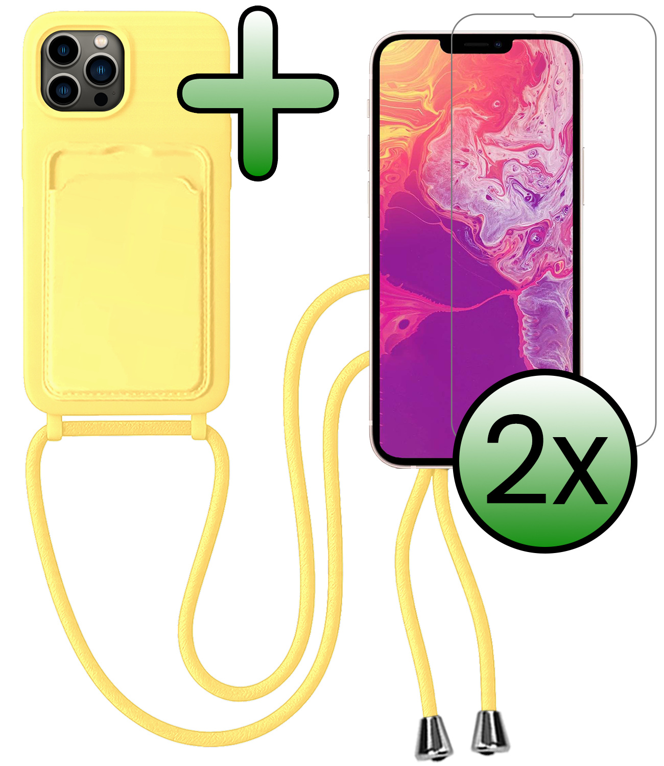 BASEY. BASEY. iPhone 13 Pro Max Hoesje Pashouder met Koord Met 2x Screenprotector - Geel