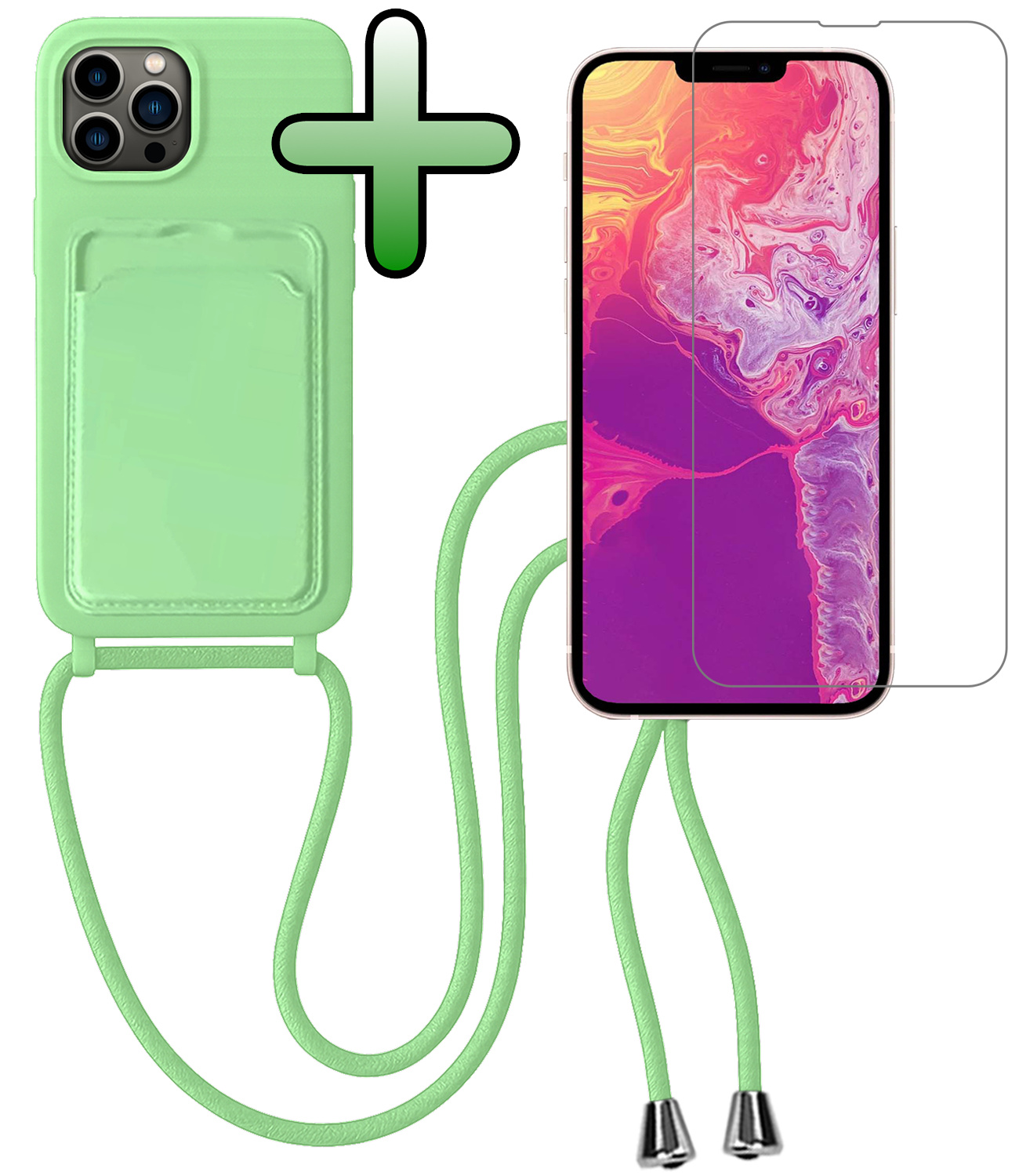 BASEY. BASEY. iPhone 13 Pro Max Hoesje Pashouder met Koord Met Screenprotector - Groen