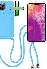 BASEY. BASEY. iPhone 13 Pro Max Hoesje Pashouder met Koord Met Screenprotector - Lichtblauw
