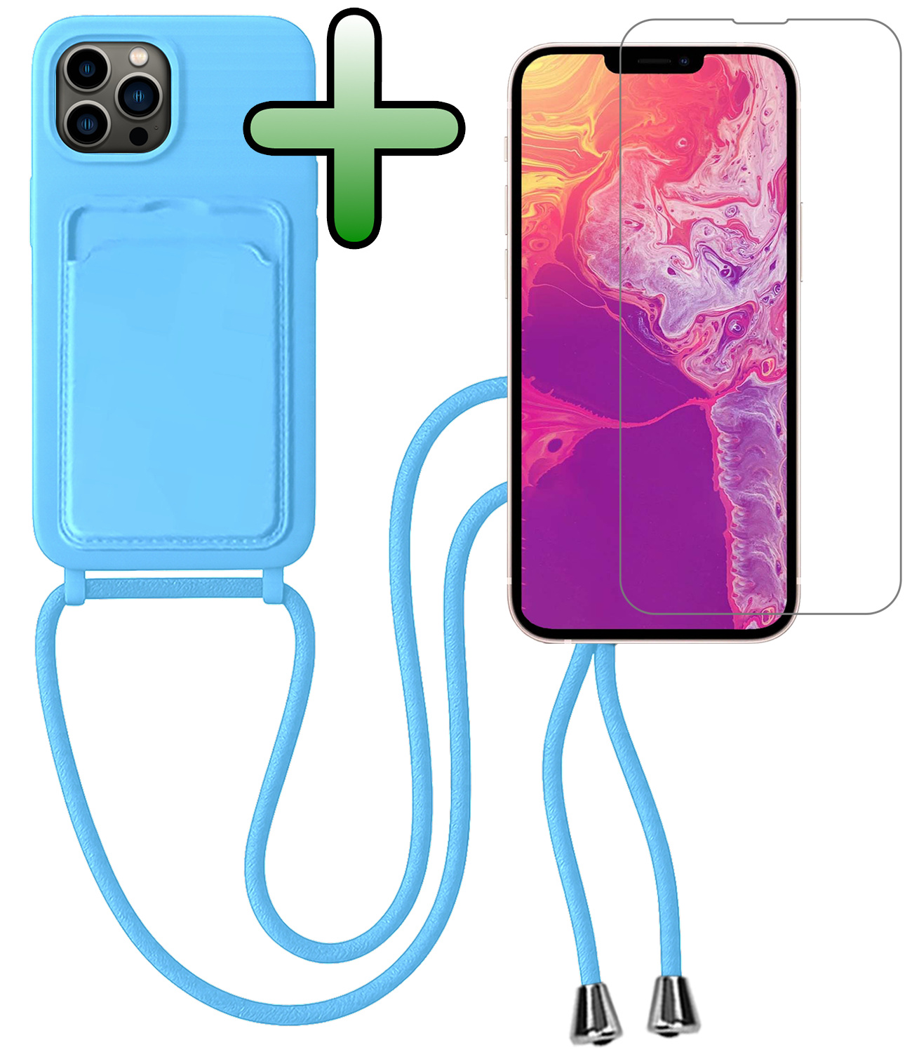 BASEY. BASEY. iPhone 13 Pro Max Hoesje Pashouder met Koord Met Screenprotector - Lichtblauw