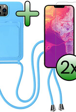 BASEY. BASEY. iPhone 13 Pro Max Hoesje Pashouder met Koord Met 2x Screenprotector - Lichtblauw