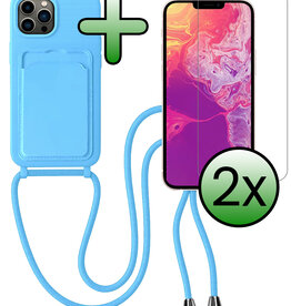 BASEY. BASEY. iPhone 13 Pro Max Hoesje Pashouder met Koord Met 2x Screenprotector - Lichtblauw