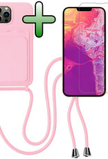 BASEY. BASEY. iPhone 13 Pro Max Hoesje Pashouder met Koord Met Screenprotector - Lichtroze