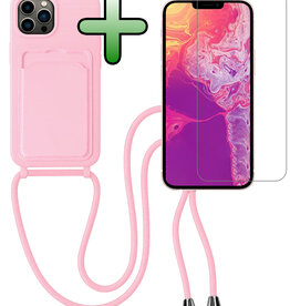 BASEY. BASEY. iPhone 13 Pro Max Hoesje Pashouder met Koord Met Screenprotector - Lichtroze