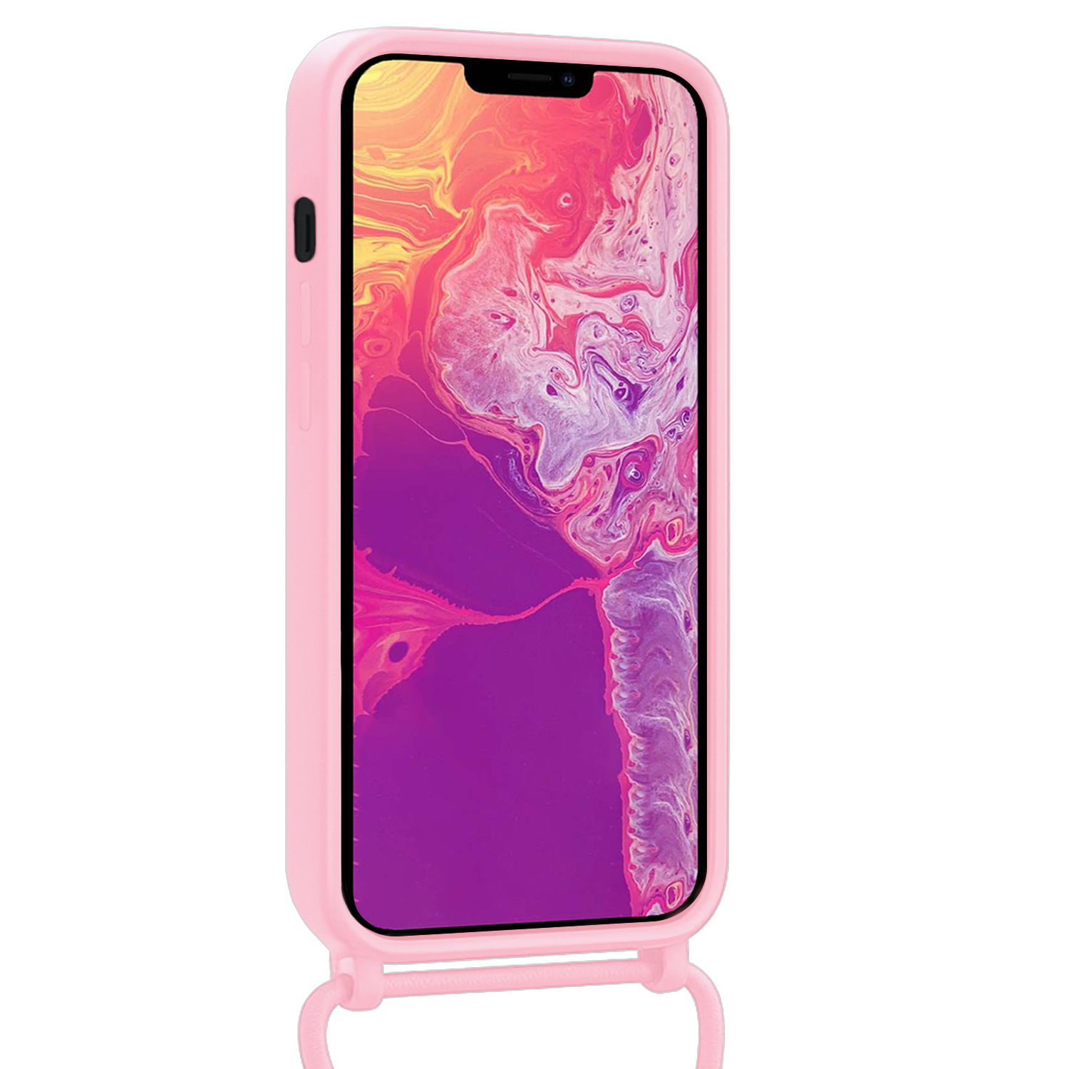 BASEY. BASEY. iPhone 13 Pro Max Hoesje Pashouder met Koord Met Screenprotector - Lichtroze