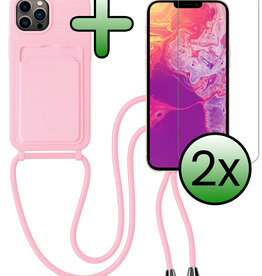 BASEY. BASEY. iPhone 13 Pro Max Hoesje Pashouder met Koord Met 2x Screenprotector - Lichtroze