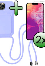 BASEY. BASEY. iPhone 13 Pro Max Hoesje Pashouder met Koord Met 2x Screenprotector - Lila