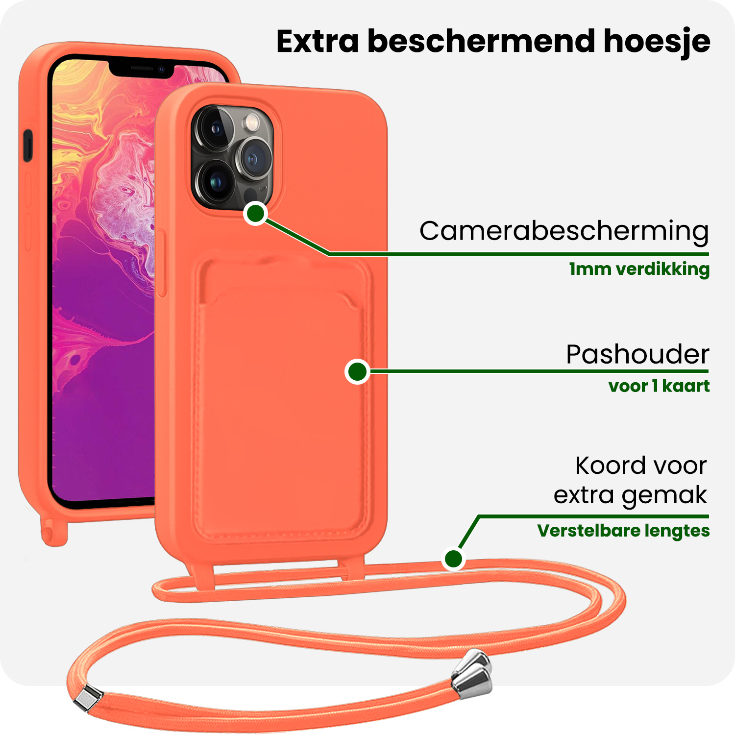 BASEY. BASEY. iPhone 13 Pro Max Hoesje Pashouder met Koord - Papaya