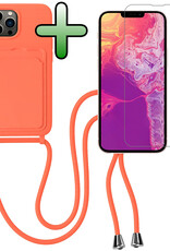 BASEY. BASEY. iPhone 13 Pro Max Hoesje Pashouder met Koord Met Screenprotector - Papaya