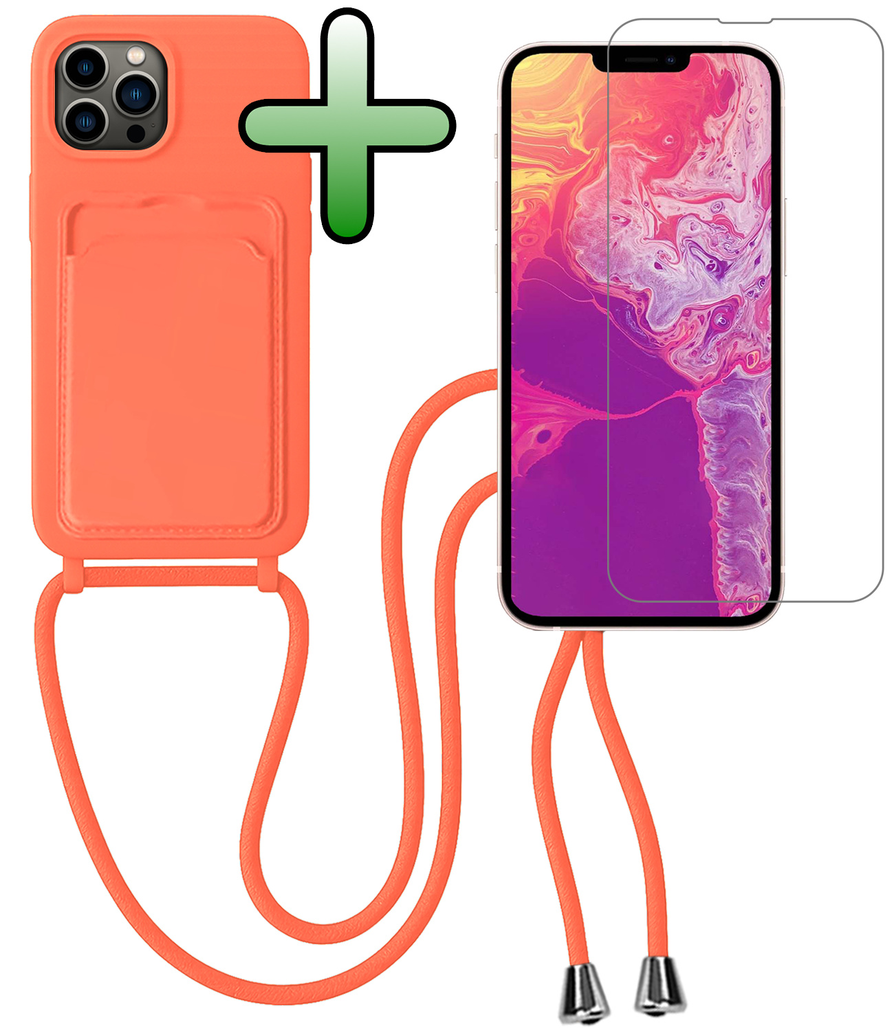 BASEY. BASEY. iPhone 13 Pro Max Hoesje Pashouder met Koord Met Screenprotector - Papaya
