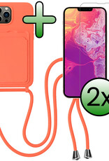 BASEY. BASEY. iPhone 13 Pro Max Hoesje Pashouder met Koord Met 2x Screenprotector - Papaya