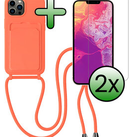 BASEY. BASEY. iPhone 13 Pro Max Hoesje Pashouder met Koord Met 2x Screenprotector - Papaya