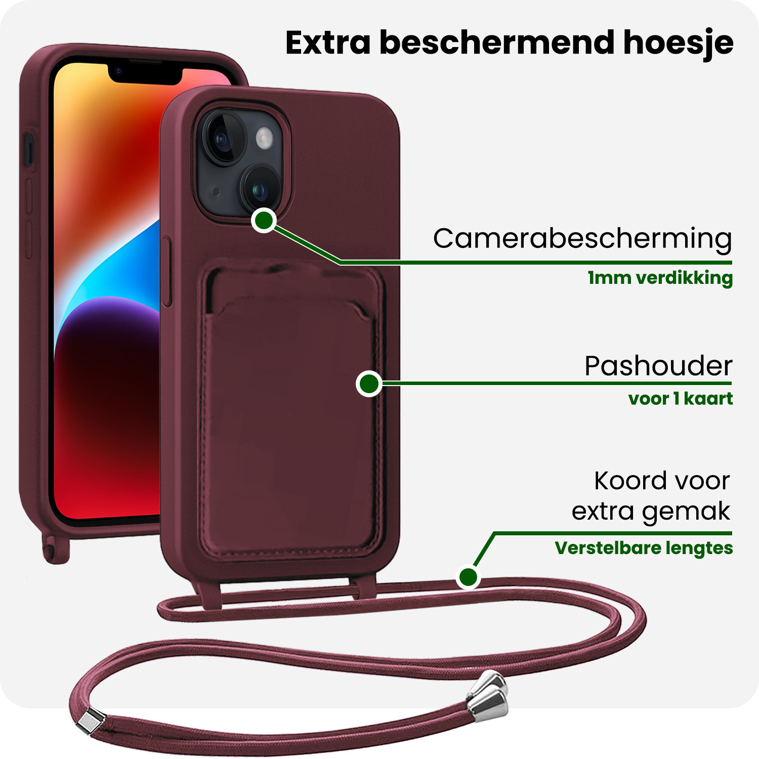 BASEY. BASEY. iPhone 14 Plus Hoesje Pashouder met Koord - Aubergine