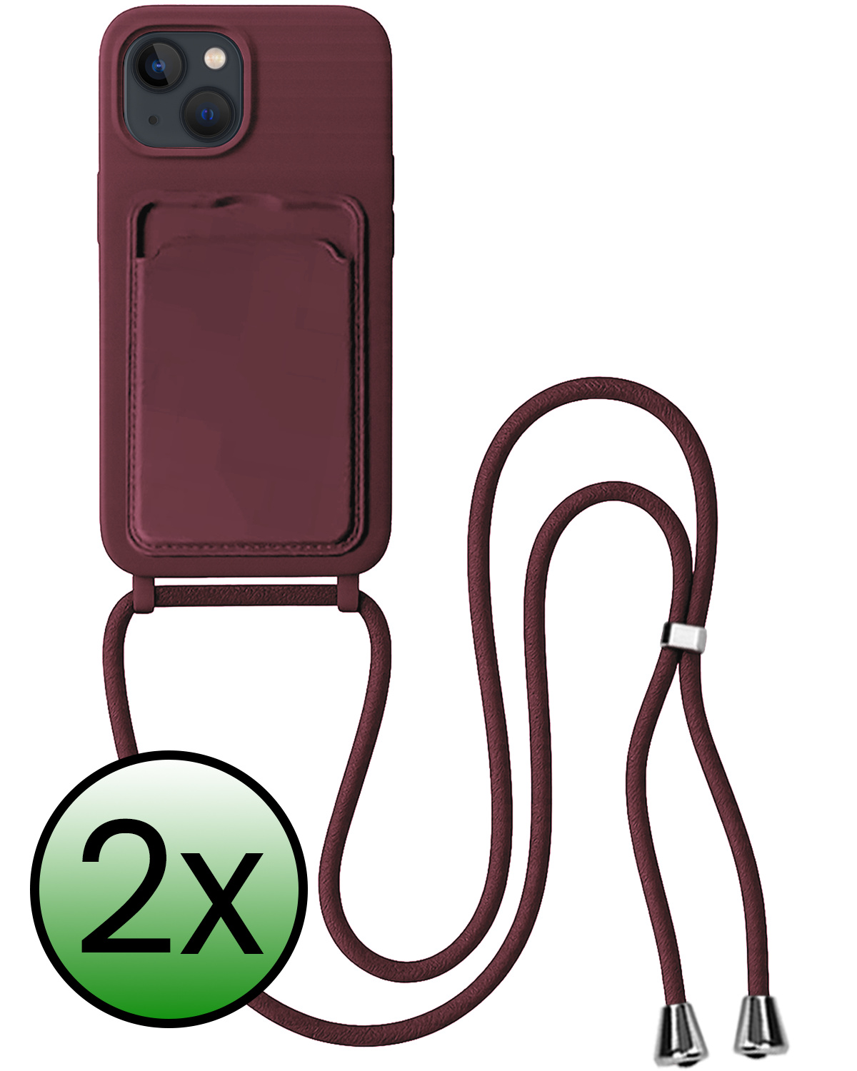 BASEY. BASEY. iPhone 14 Plus Hoesje Pashouder met Koord - Aubergine - 2 PACK