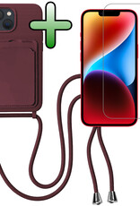 BASEY. BASEY. iPhone 14 Plus Hoesje Pashouder met Koord Met Screenprotector - Aubergine