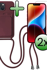 BASEY. BASEY. iPhone 14 Plus Hoesje Pashouder met Koord Met 2x Screenprotector - Aubergine