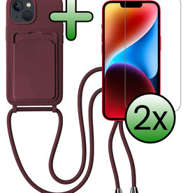 BASEY. BASEY. iPhone 14 Plus Hoesje Pashouder met Koord Met 2x Screenprotector - Aubergine