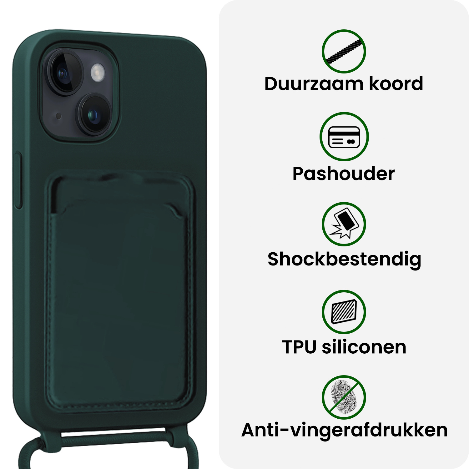 BASEY. BASEY. iPhone 14 Plus Hoesje Pashouder met Koord - Donkergroen - 2 PACK