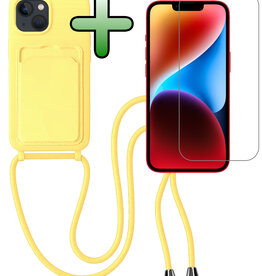 BASEY. BASEY. iPhone 14 Plus Hoesje Pashouder met Koord Met Screenprotector - Geel