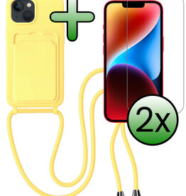 BASEY. BASEY. iPhone 14 Plus Hoesje Pashouder met Koord Met 2x Screenprotector - Geel