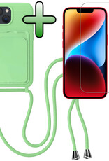 BASEY. BASEY. iPhone 14 Plus Hoesje Pashouder met Koord Met Screenprotector - Groen