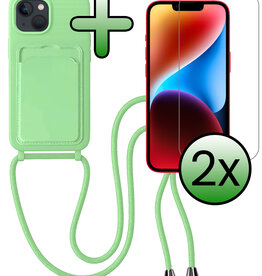 BASEY. BASEY. iPhone 14 Plus Hoesje Pashouder met Koord Met 2x Screenprotector - Groen