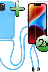 BASEY. BASEY. iPhone 14 Plus Hoesje Pashouder met Koord Met 2x Screenprotector - Lichtblauw
