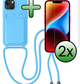 BASEY. BASEY. iPhone 14 Plus Hoesje Pashouder met Koord Met 2x Screenprotector - Lichtblauw