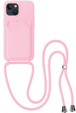 BASEY. BASEY. iPhone 14 Plus Hoesje Pashouder met Koord - Lichtroze