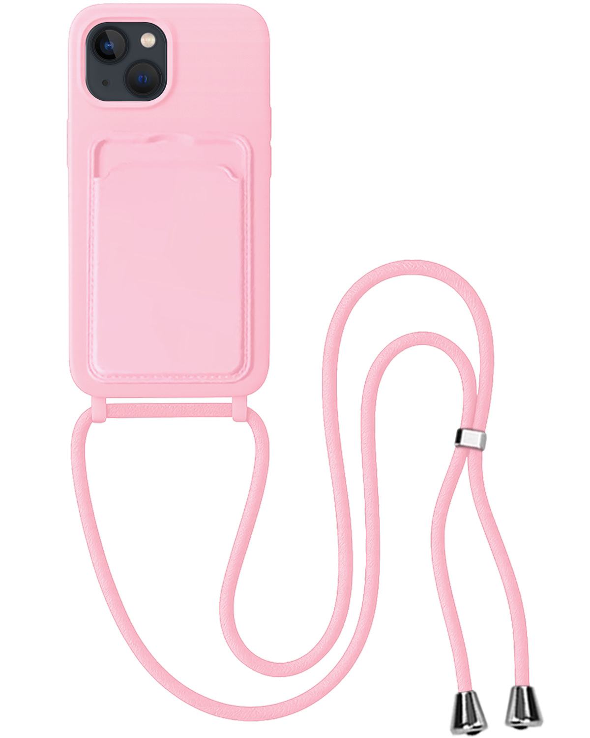 BASEY. BASEY. iPhone 14 Plus Hoesje Pashouder met Koord - Lichtroze