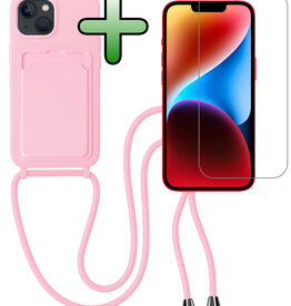 BASEY. BASEY. iPhone 14 Plus Hoesje Pashouder met Koord Met Screenprotector - Lichtroze