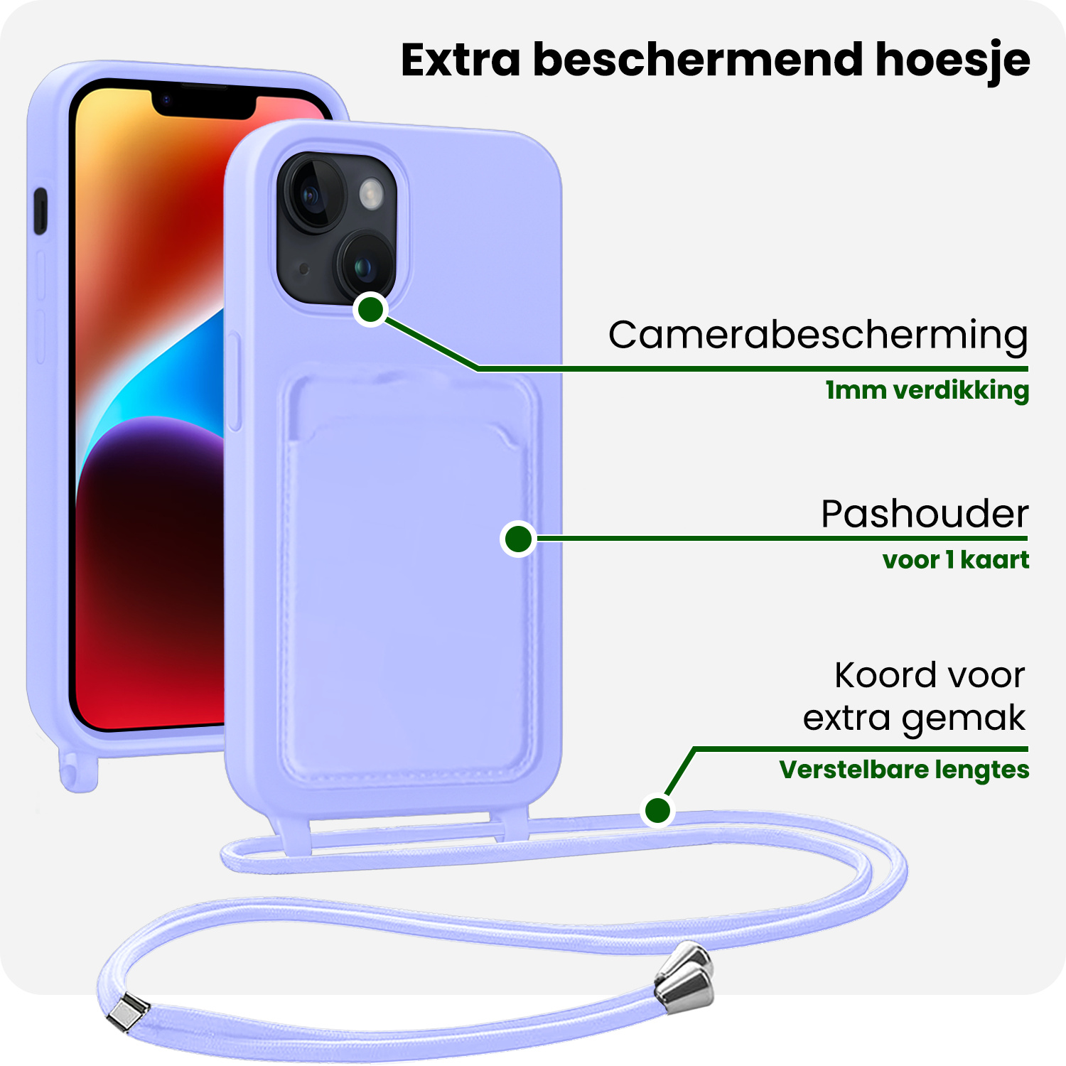 BASEY. BASEY. iPhone 14 Plus Hoesje Pashouder met Koord - Lila - 2 PACK