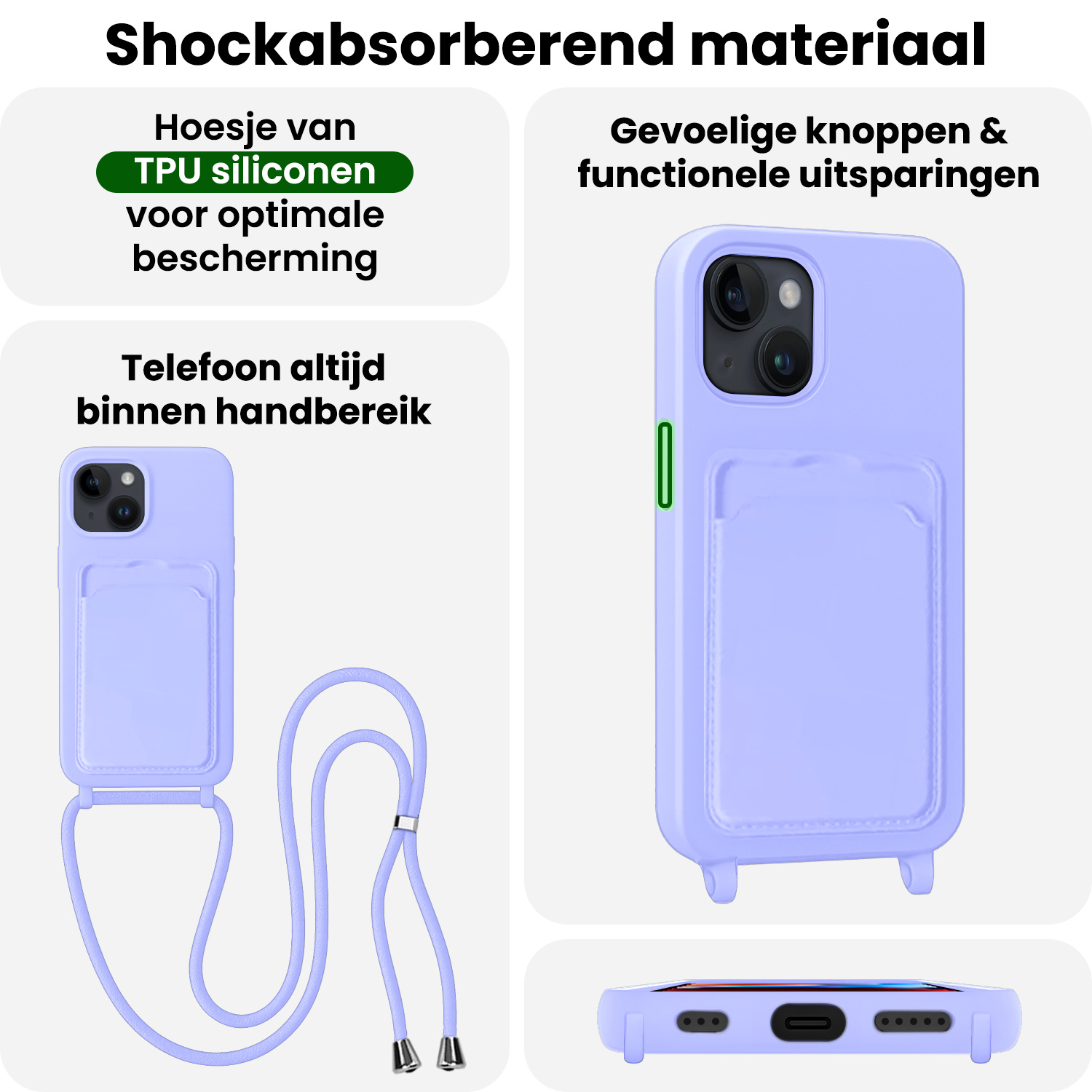 BASEY. BASEY. iPhone 14 Plus Hoesje Pashouder met Koord - Lila - 2 PACK