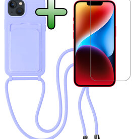 BASEY. BASEY. iPhone 14 Plus Hoesje Pashouder met Koord Met Screenprotector - Lila