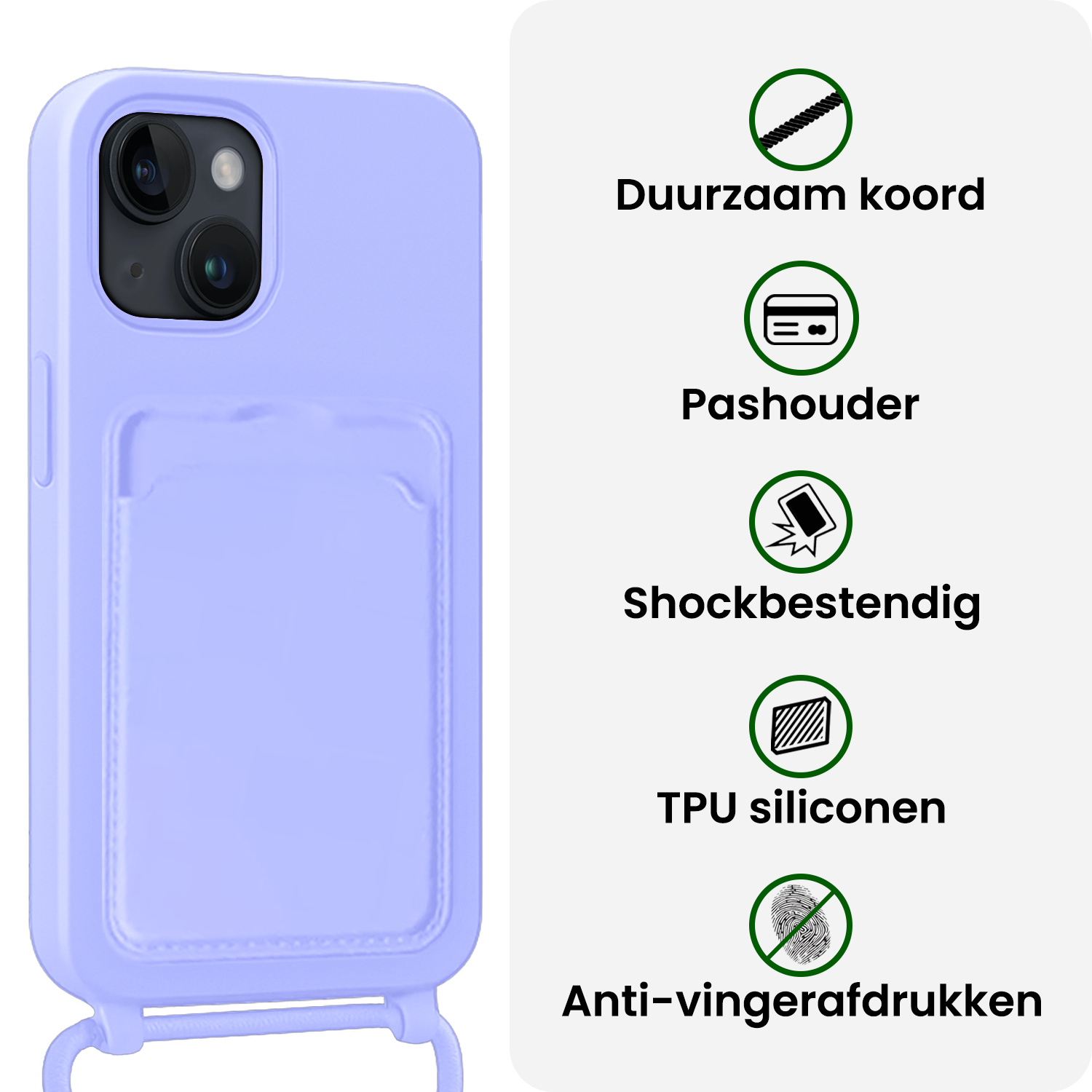 BASEY. BASEY. iPhone 14 Plus Hoesje Pashouder met Koord Met 2x Screenprotector - Lila