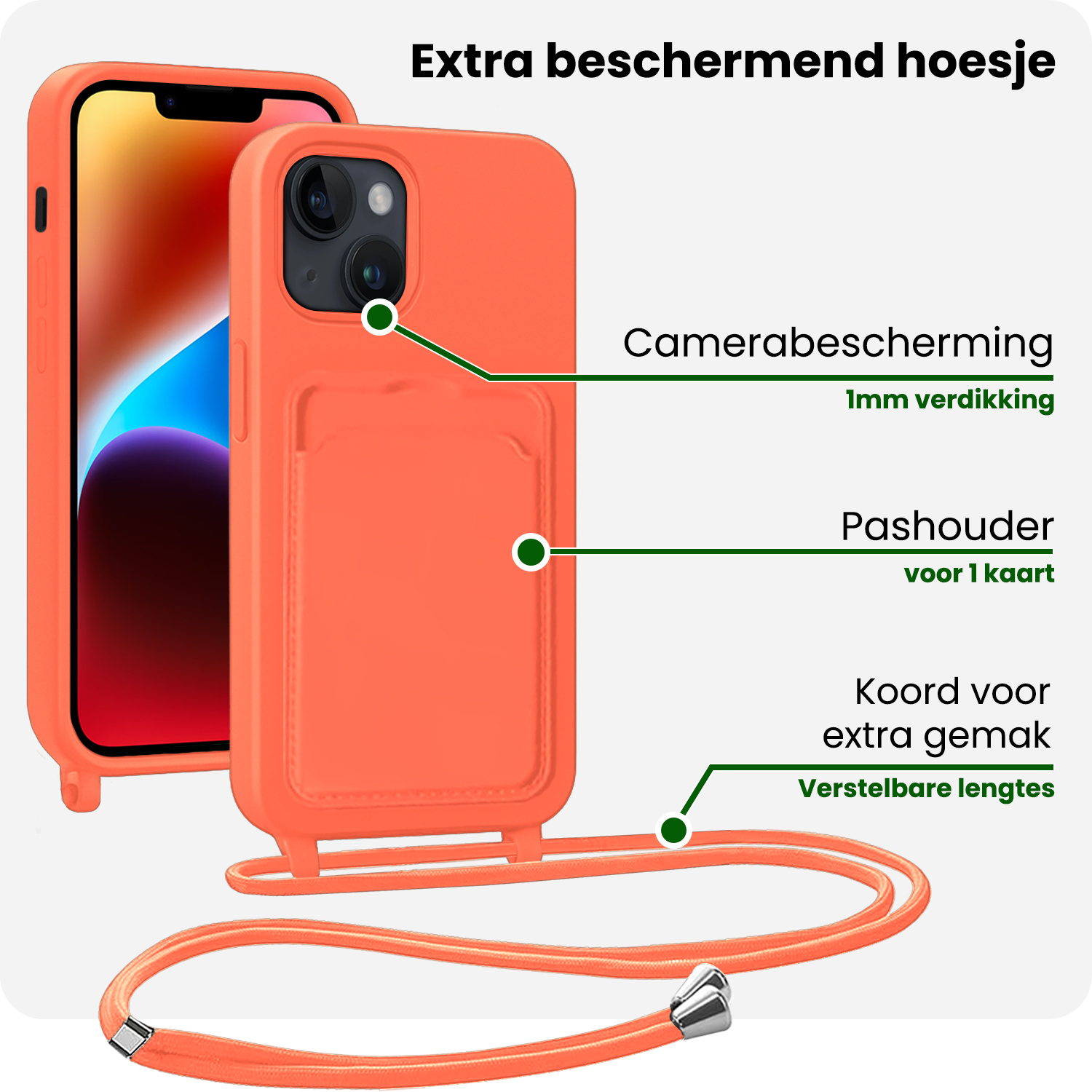 BASEY. BASEY. iPhone 14 Plus Hoesje Pashouder met Koord - Papaya - 2 PACK