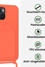 BASEY. BASEY. iPhone 14 Plus Hoesje Pashouder met Koord Met 2x Screenprotector - Papaya