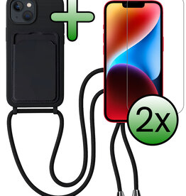 BASEY. BASEY. iPhone 14 Plus Hoesje Pashouder met Koord Met 2x Screenprotector - Zwart