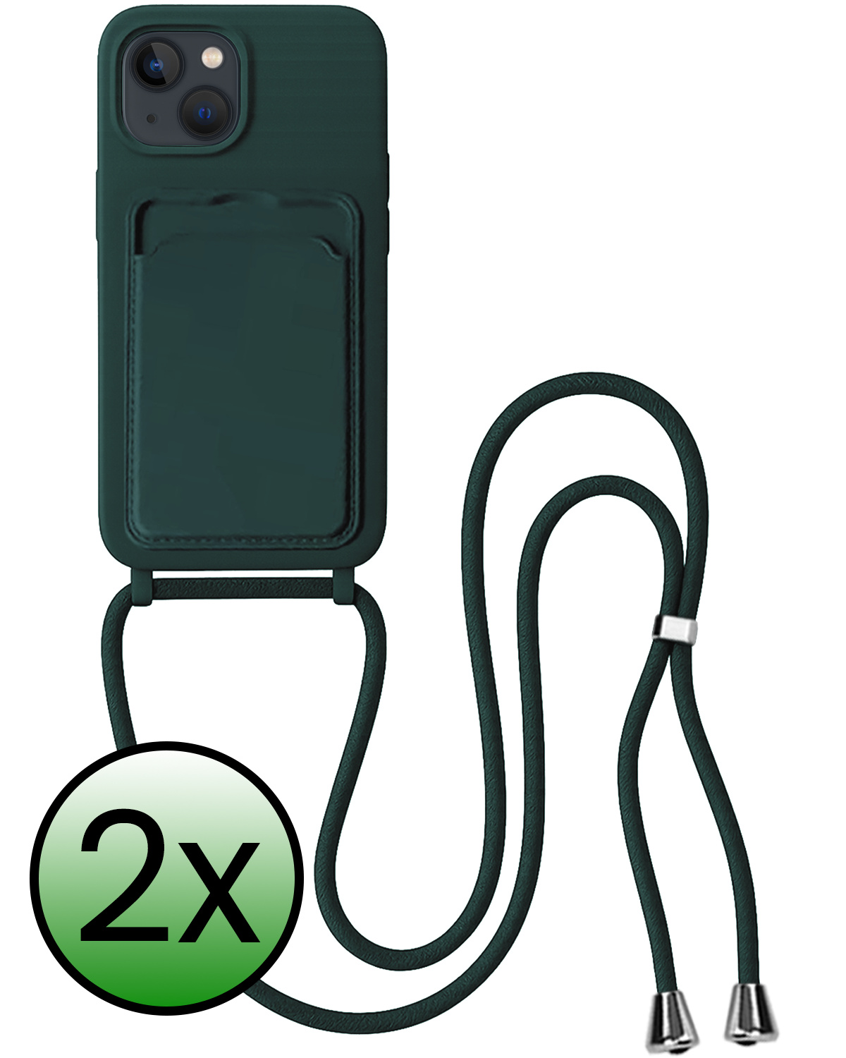 BASEY. BASEY. iPhone 14 Hoesje Pashouder met Koord - Donkergroen - 2 PACK