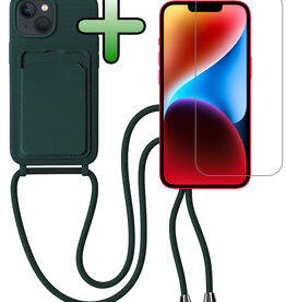 BASEY. BASEY. iPhone 14 Hoesje Pashouder met Koord Met Screenprotector - Donkergroen